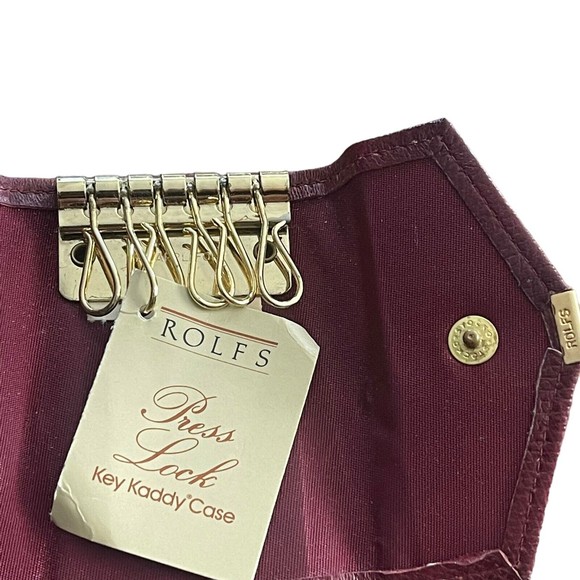 Rolfs Trifold Press Lock Key Kaddy Holder Case Burgundy Gold Lambskin Vintage - Picture 2 of 9